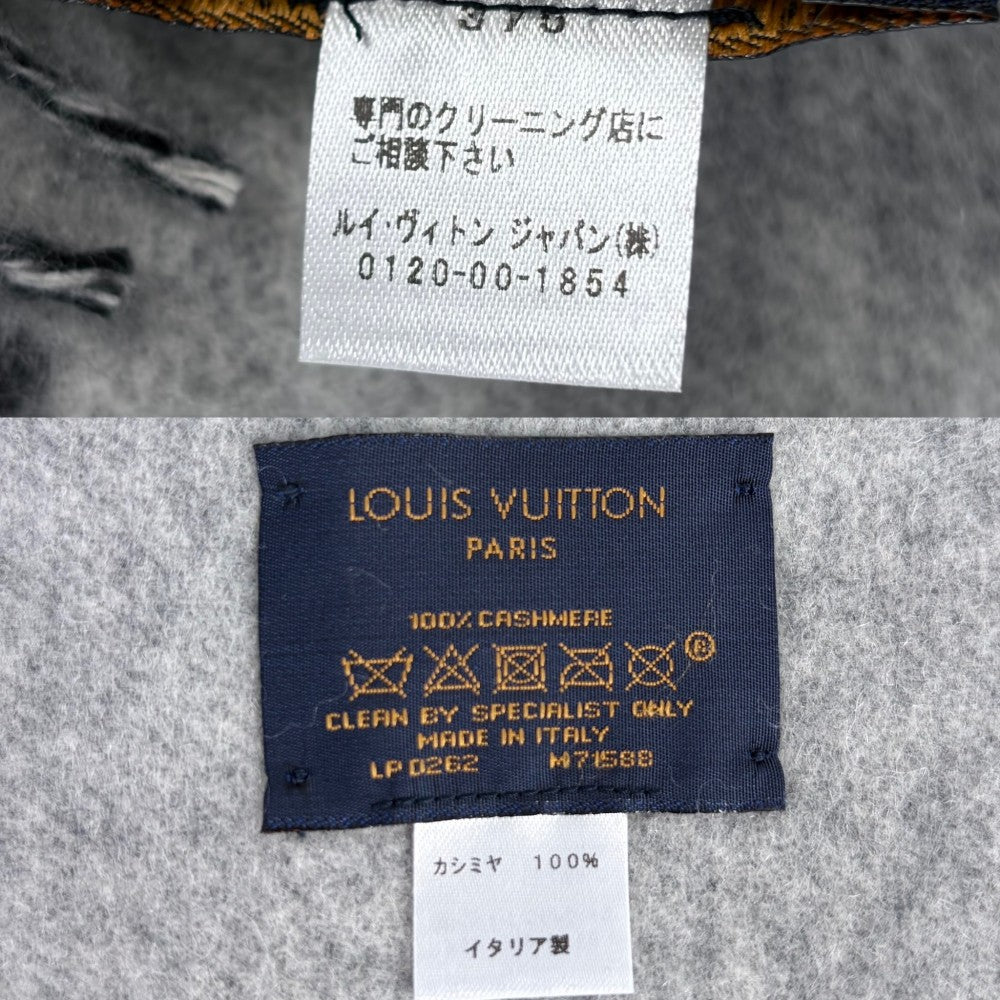 LOUIS VUITTON ルイヴィトン マフラー モノグラム エシャルプ・レイキャビック スタッディ ストール メンズ レディース M71588 秋 冬 カシミヤ ブラック 黒 グレー ユニセックス【中古品】