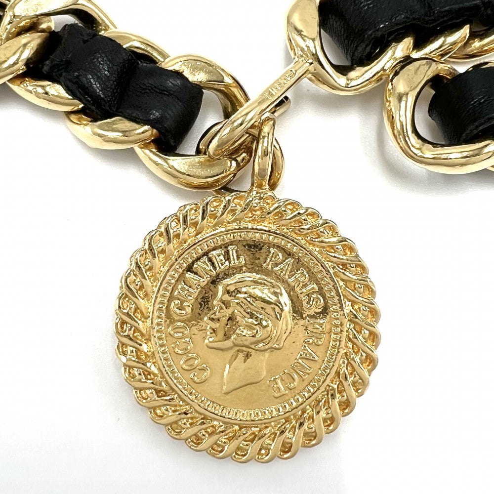 CHANEL シャネル ベルト メダル チェーンベルト ファッションアイテム 小物 ココマーク ヴィンテージ GP レザー ブラック 黒 ゴールド金具 レディース【中古品】