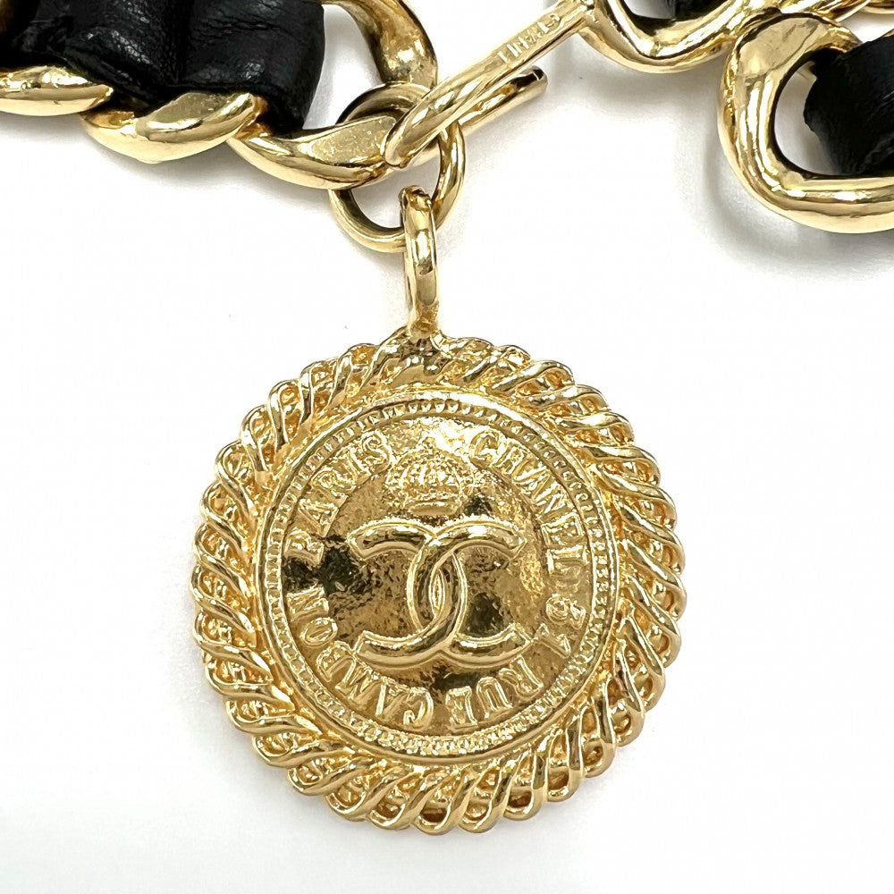 CHANEL シャネル ベルト メダル チェーンベルト ファッションアイテム 小物 ココマーク ヴィンテージ GP レザー ブラック 黒 ゴールド金具 レディース【中古品】
