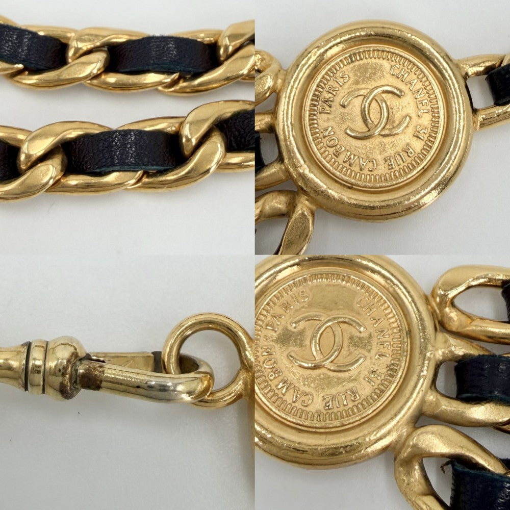 CHANEL シャネル ベルト メダル チェーンベルト ァッションアイテム ココマーク ヴィンテージ GP レザー ブラック 黒 ゴールド金具 レディース【中古品】