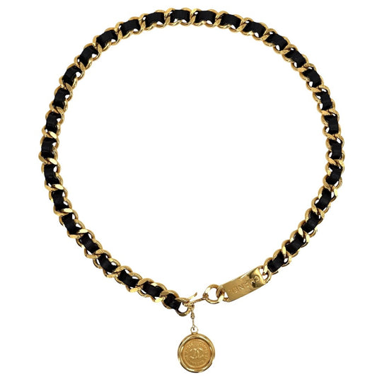 CHANEL シャネル ベルト メダル チェーンベルト ァッションアイテム ココマーク ヴィンテージ GP レザー ブラック 黒 ゴールド金具 レディース【中古品】