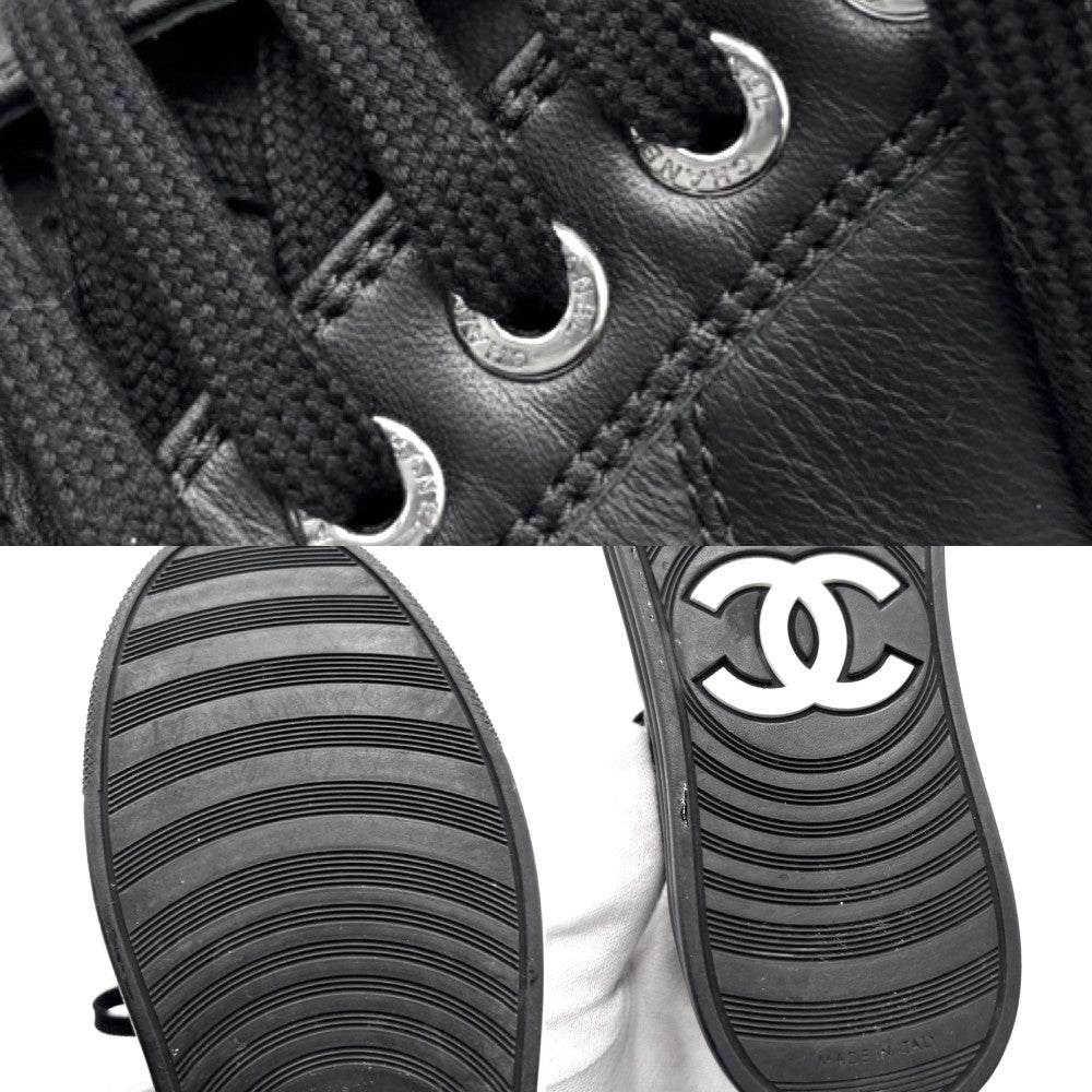 【開店SALE】 CHANEL シャネル 靴 ココマーク スニーカー ローカット ロゴ ココ 35サイズ 約22cm レザー ブラック 黒 シルバー金具 レディース【中古品】