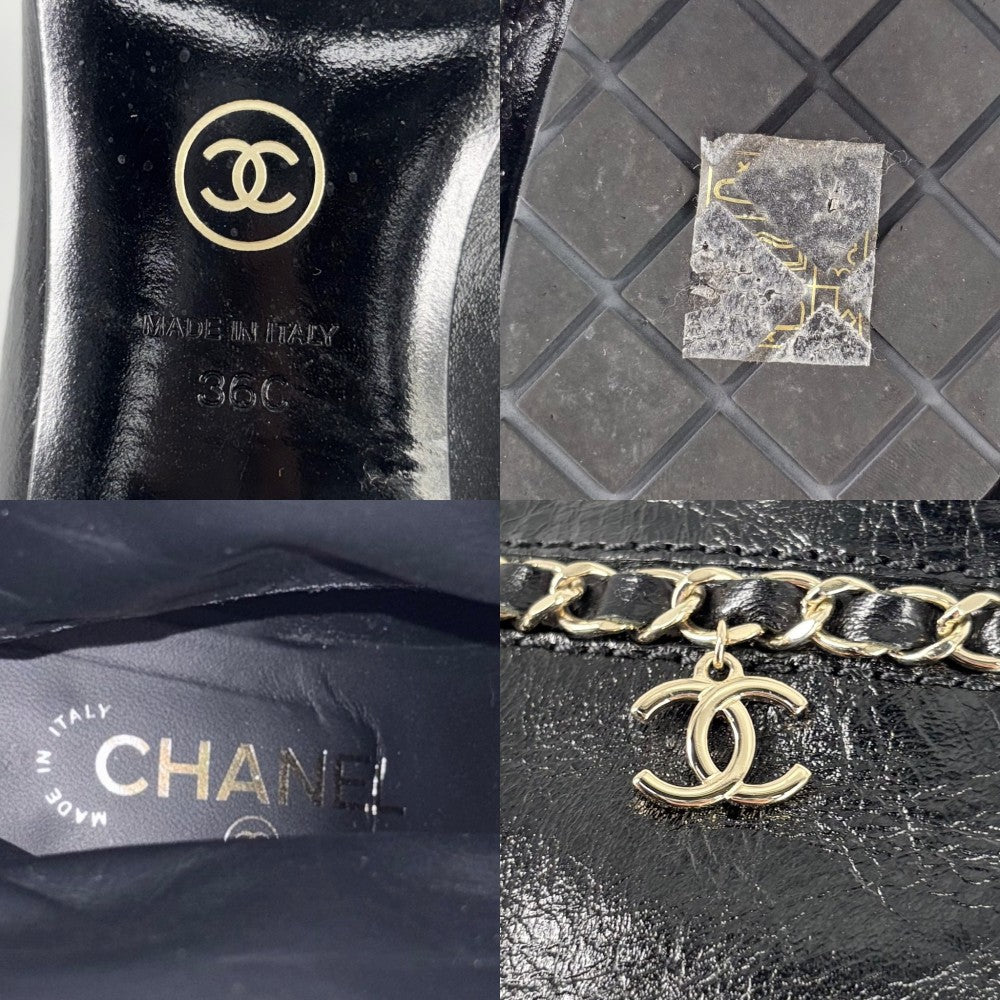 【開店SALE】 CHANEL シャネル ブーツ ココマーク ロングブーツ チェーンデザイン シューズ 靴 36サイズ 約23cm レザー ブラック 黒 ゴールド金具 レディース【中古品】
