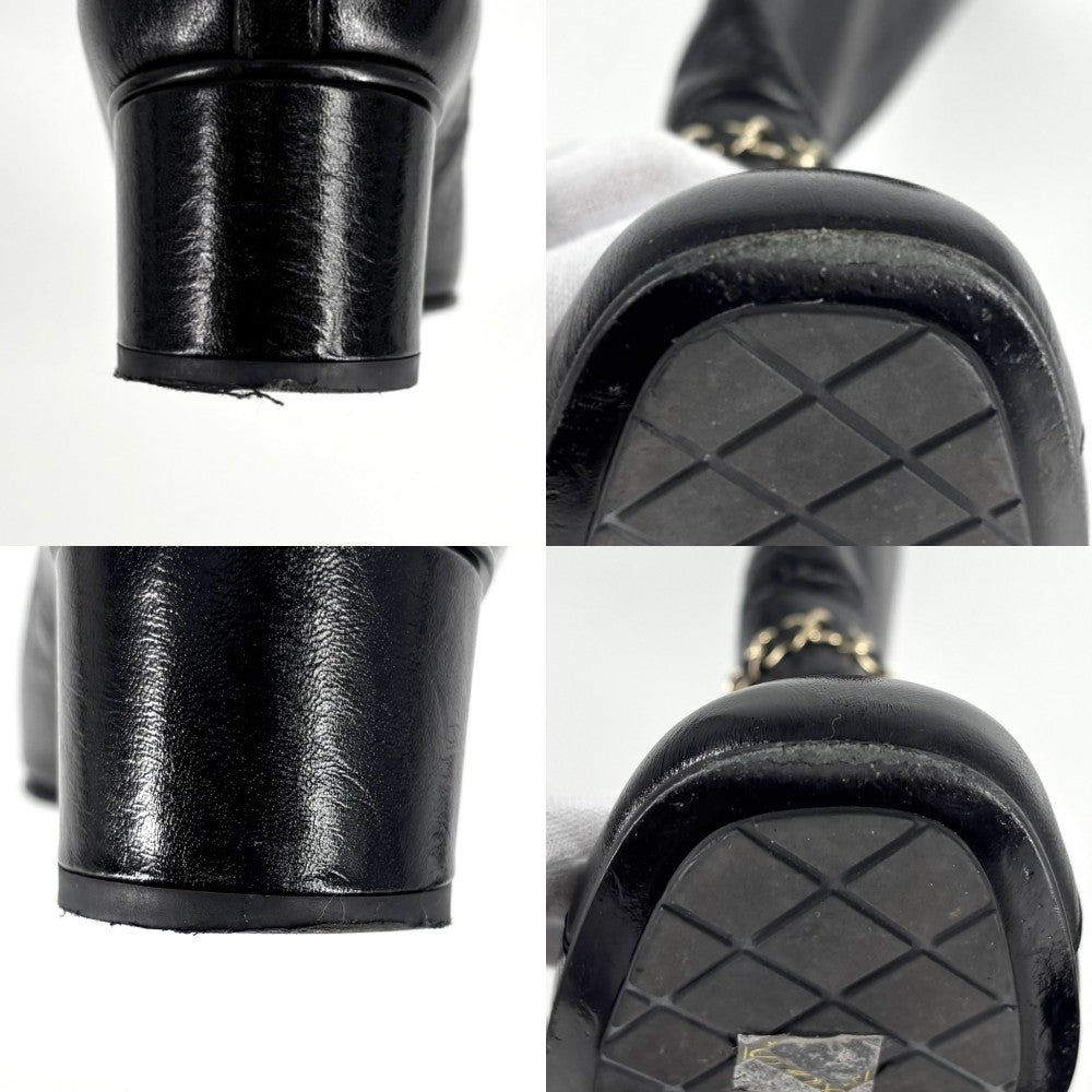 【開店SALE】 CHANEL シャネル ブーツ ココマーク ロングブーツ チェーンデザイン シューズ 靴 36サイズ 約23cm レザー ブラック 黒 ゴールド金具 レディース【中古品】