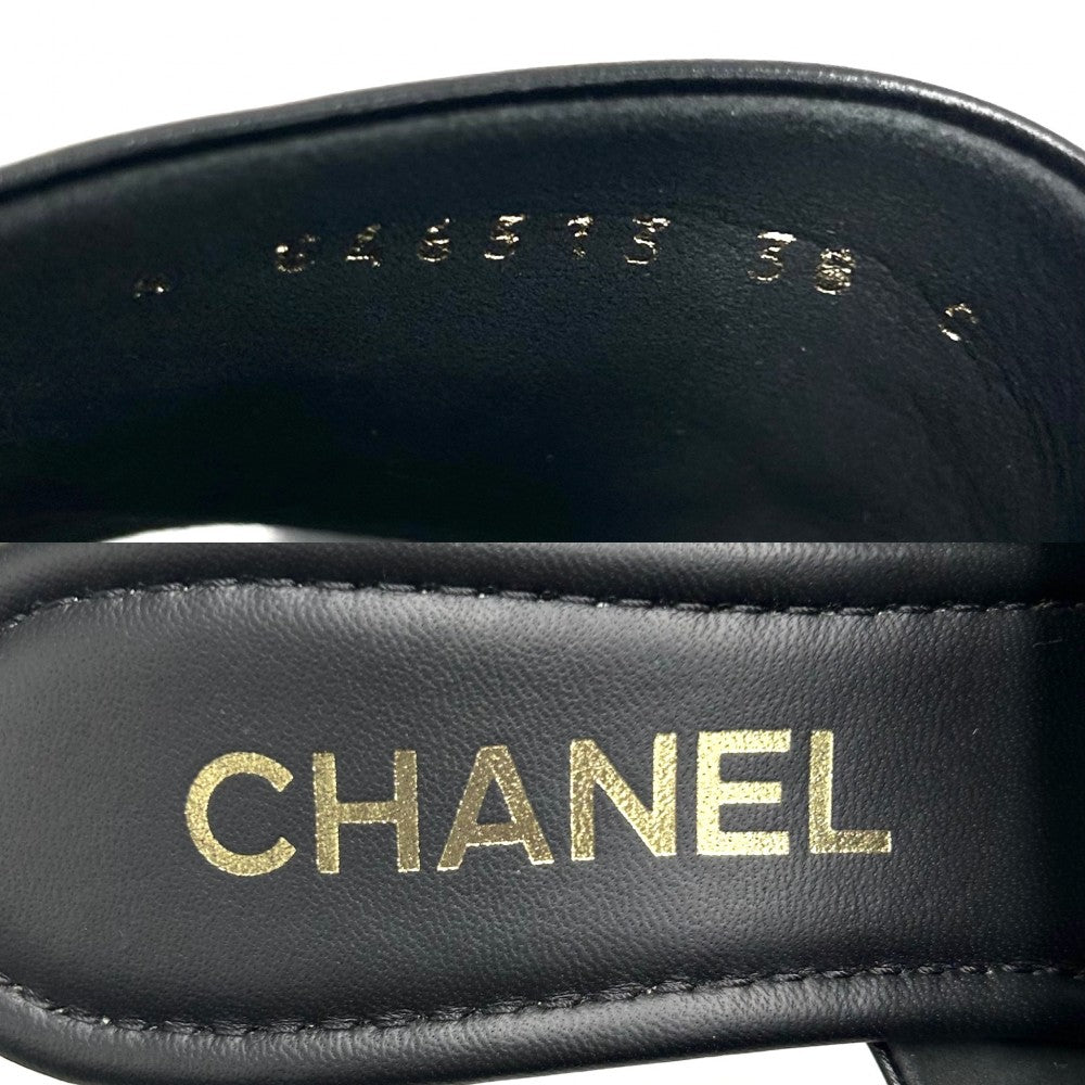 CHANEL シャネル サンダル ココマーク マトラッセ 厚底 ミュール 38サイズ 約25cm G46513 春 夏 レザー ブラック 黒 レディース【中古品】