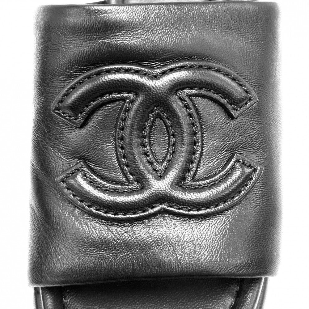 CHANEL シャネル サンダル ココマーク マトラッセ 厚底 ミュール 38サイズ 約25cm G46513 春 夏 レザー ブラック 黒 レディース【中古品】