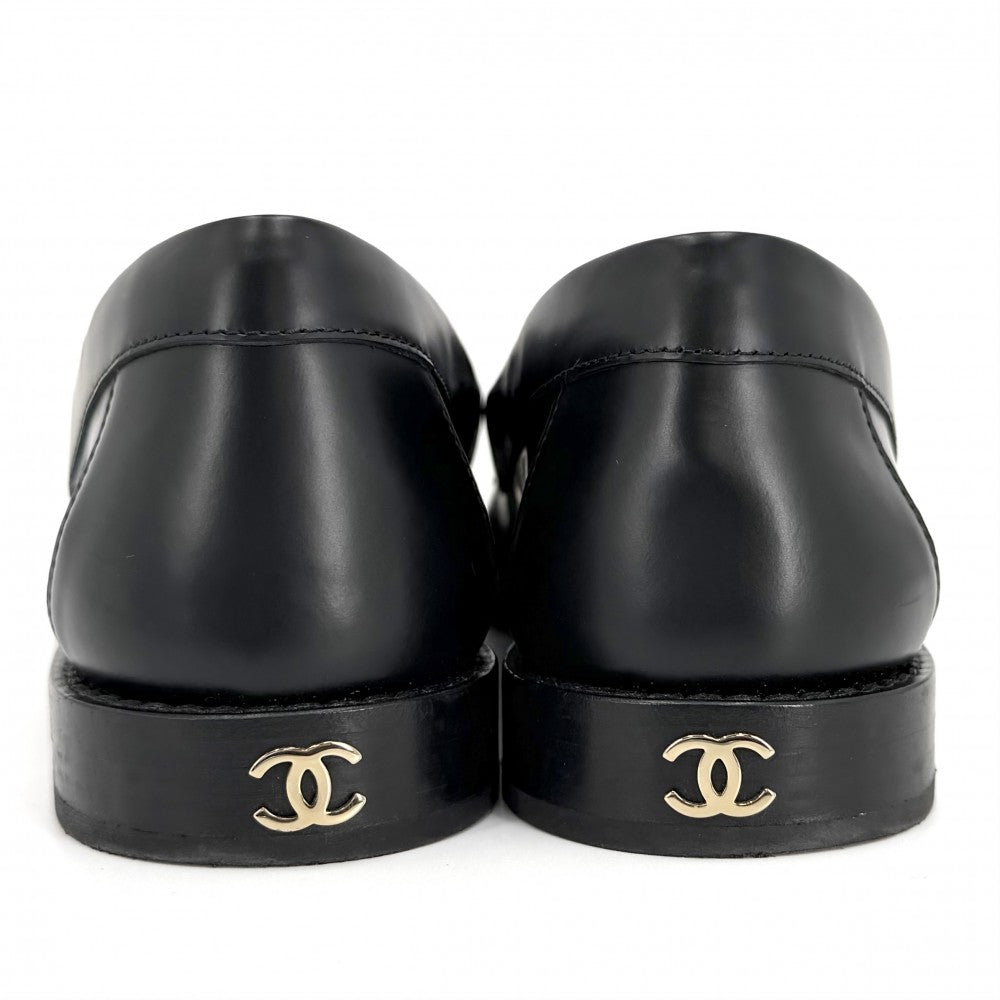 【開店SALE】 CHANEL シャネル ローファー ココマーク　 パンプス シューズ 靴 36 1/2C G45615 春 秋 冬 レザー ラインストーン ブラック 黒 ゴールド金具 レディース【中古品】