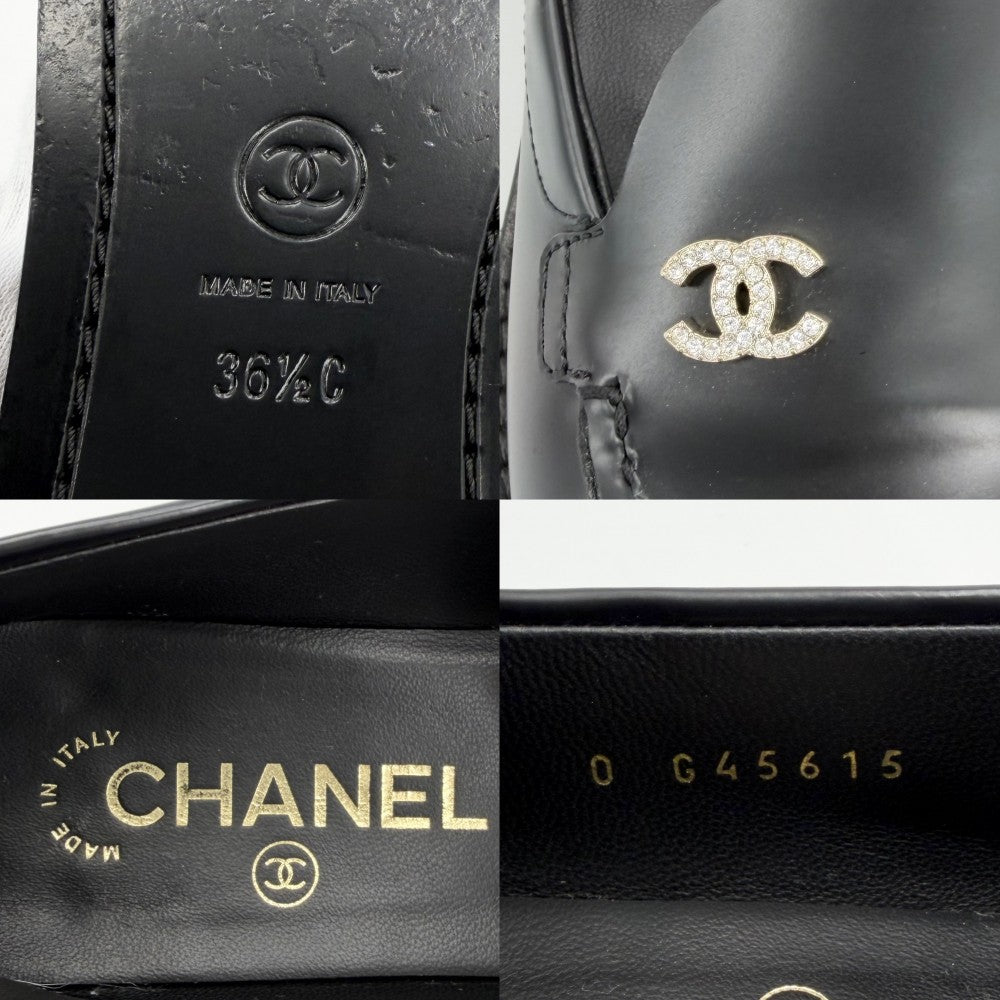 【開店SALE】 CHANEL シャネル ローファー ココマーク　 パンプス シューズ 靴 36 1/2C G45615 春 秋 冬 レザー ラインストーン ブラック 黒 ゴールド金具 レディース【中古品】