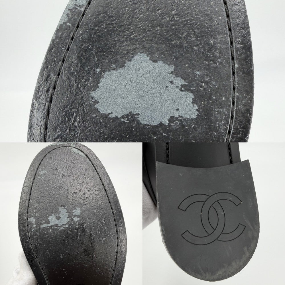 【開店SALE】 CHANEL シャネル ローファー ココマーク　 パンプス シューズ 靴 36 1/2C G45615 春 秋 冬 レザー ラインストーン ブラック 黒 ゴールド金具 レディース【中古品】