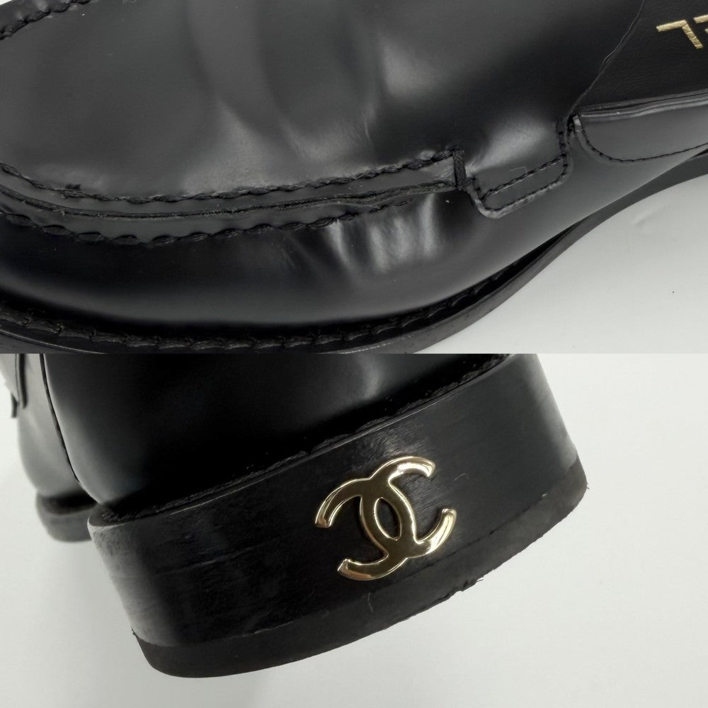 【開店SALE】 CHANEL シャネル ローファー ココマーク　 パンプス シューズ 靴 36 1/2C G45615 春 秋 冬 レザー ラインストーン ブラック 黒 ゴールド金具 レディース【中古品】
