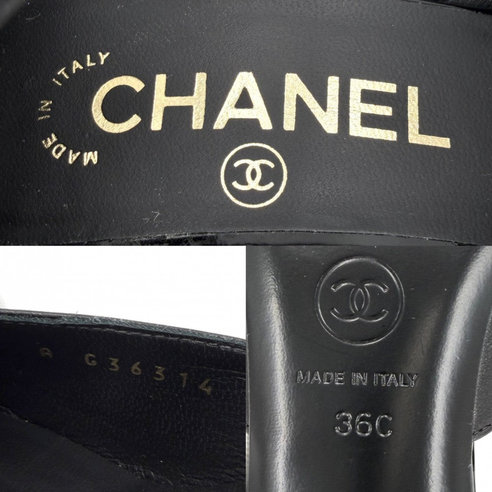 CHANEL シャネル パンプス アイコンチェーン ココマーク ピンヒール 靴 サンダル 36サイズ 約23cm パテントレザー レザー ブラック 黒 ゴールド金具 レディース【中古品】