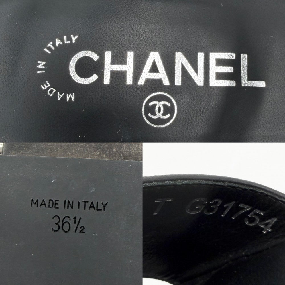 CHANEL シャネル サンダル ココマーク カメリア 靴 36 1/2サイズ 約23.5cm G31754 春 夏 レザー ウッド ブラック 黒 シルバー金具 レディース【中古品】
