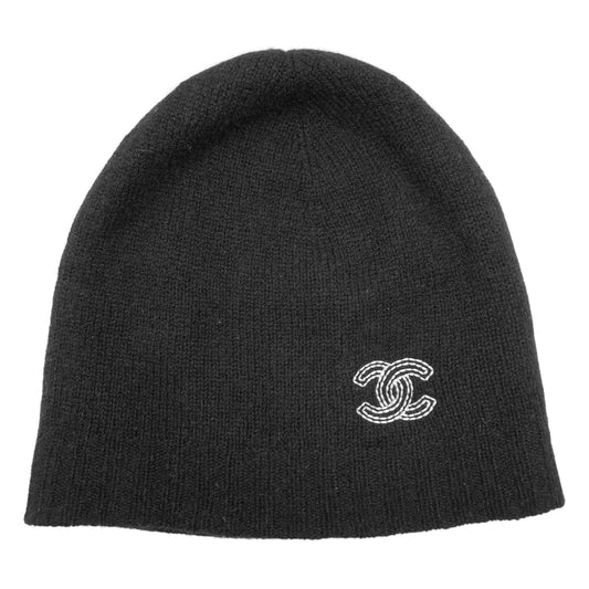 CHANEL シャネル ニットキャップ ココマーク ビーニー ニット帽 帽子 ファッションアイテム アパレル 秋 冬 カシミヤ ブラック 黒 レディース【中古品】
