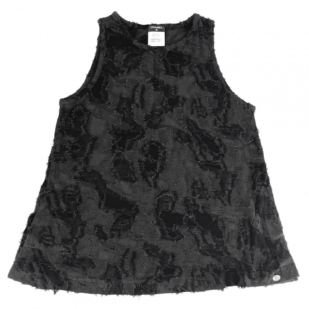 【開店SALE】 CHANEL シャネル タンクトップ ココマーク ノースリーブ アパレル 服 40 ブラック 黒 夏 コットン レーヨン レディース【中古品】