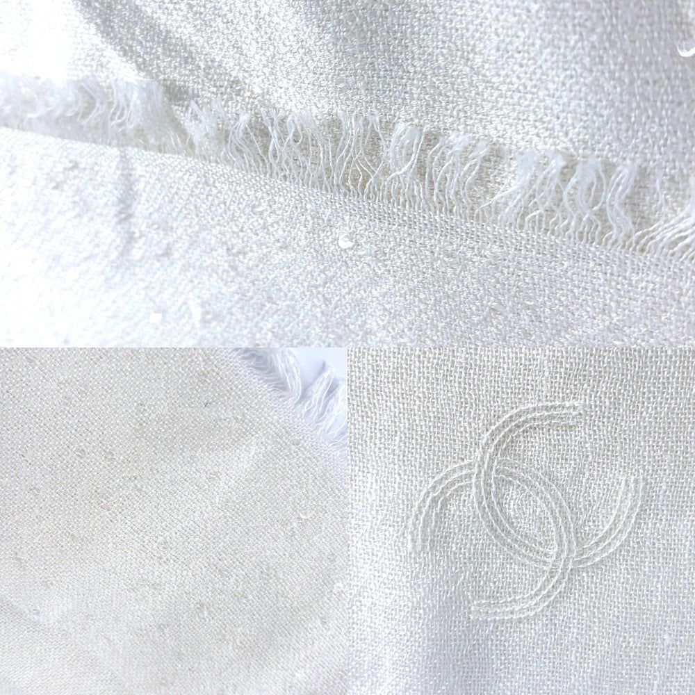 CHANEL シャネル ストール スパンコール ファッションアイテム ストール 大判 ココマーク シルク カシミヤ リネン コットン アイボリー レディース【中古品】