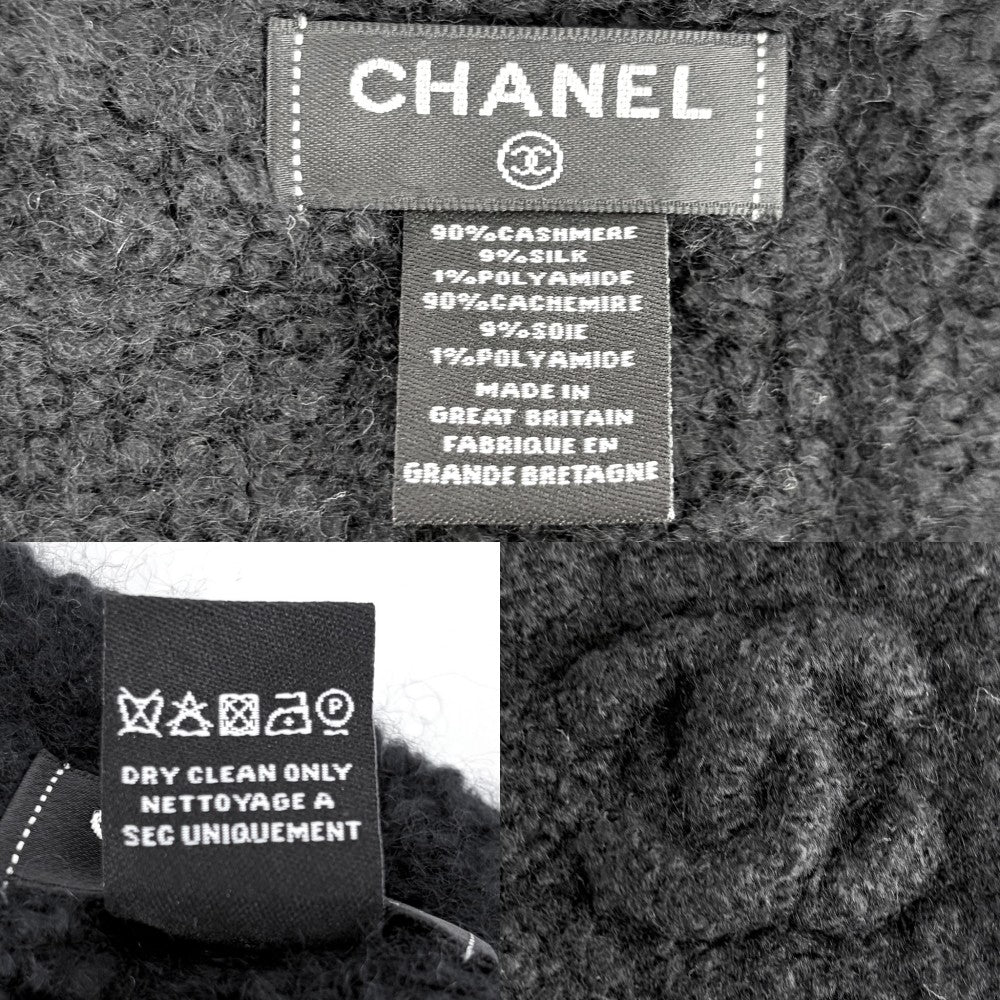CHANEL シャネル マフラー チェック ファッションアイテム ニット ココマーク 秋 冬 カシミヤ シルク ポリアミド ブラック 黒 レディース【中古品】