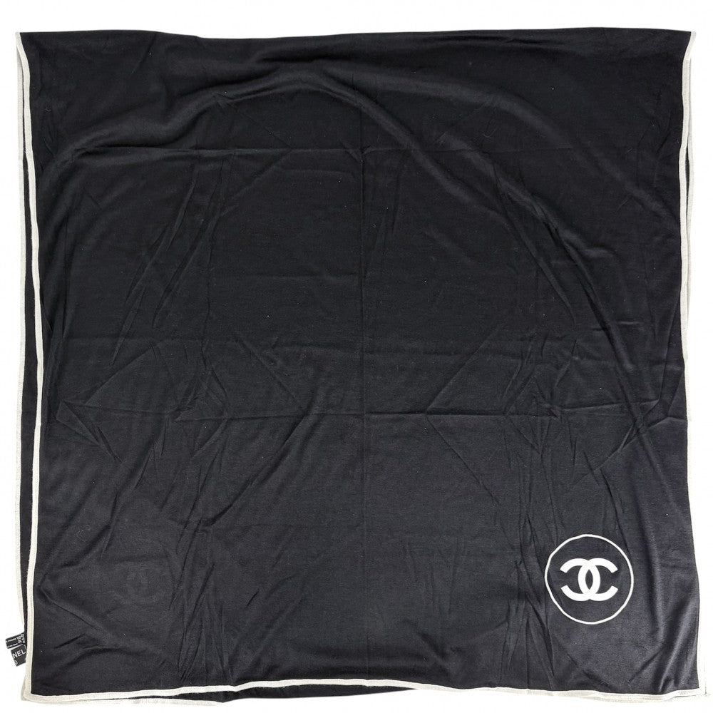 【開店SALE】 CHANEL シャネル ストール ファッションアイテム 大判 ココマーク カシミヤ シルク ブラック 黒 ホワイト 白 レディース【中古品】