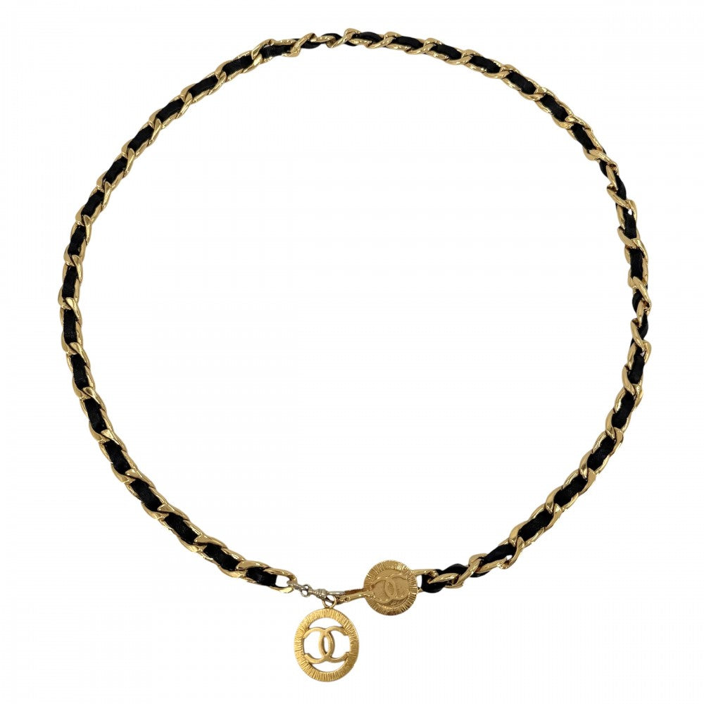 【開店SALE】 CHANEL シャネル ベルト メダル チェーンベルト ファッションアイテム 小物 ココマーク ヴィンテージ GP レザー ゴールド ブラック 黒 レディース【中古品】