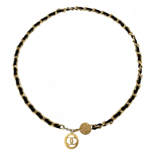 【開店SALE】 CHANEL シャネル ベルト メダル チェーンベルト ファッションアイテム 小物 ココマーク ヴィンテージ GP レザー ゴールド ブラック 黒 レディース【中古品】