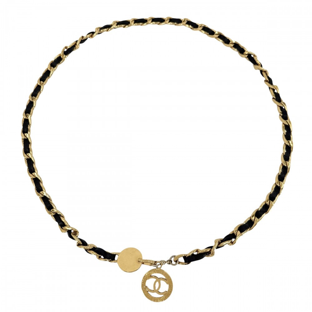 【開店SALE】 CHANEL シャネル ベルト メダル チェーンベルト ファッションアイテム 小物 ココマーク ヴィンテージ GP レザー ゴールド ブラック 黒 レディース【中古品】