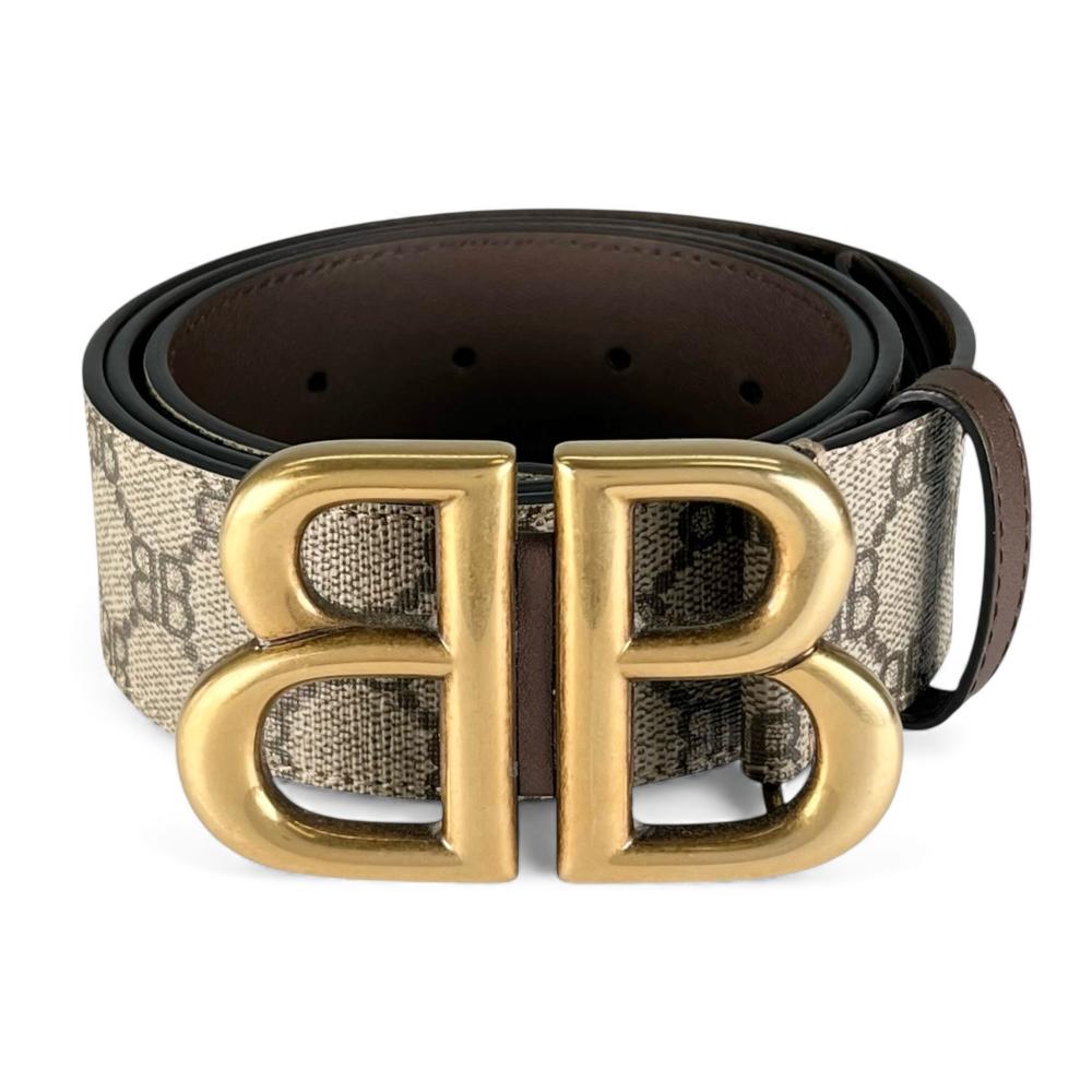 GUCCI グッチ ベルト グッチ/バレンシアガ BBベルト 680453 GGスプリームキャンバス ベージュ ゴールド金具 メンズ【中古品】