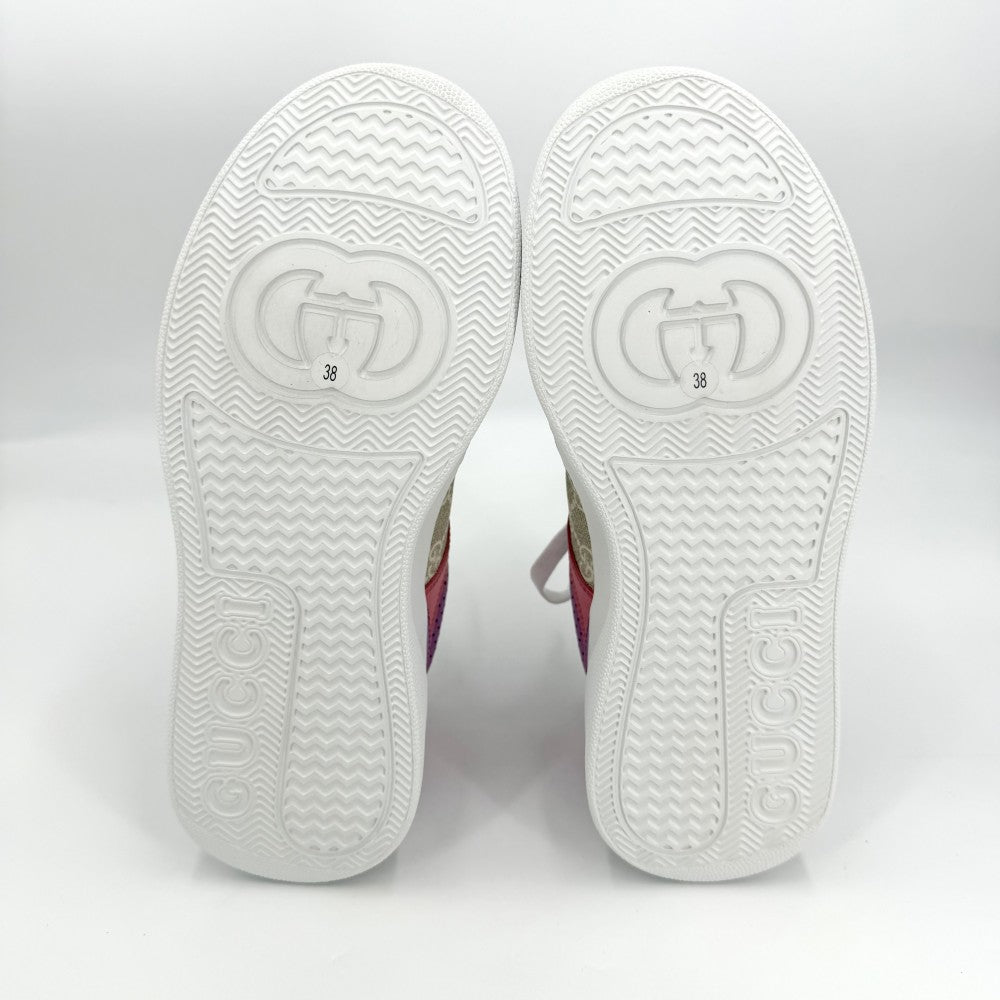 GUCCI グッチ スニーカー ローカット ファッションアイテム シューズ 38サイズ 約25cm 靴 670408 GGスプリームキャンバス レザー ベージュ ホワイト 白 レディース【中古品】