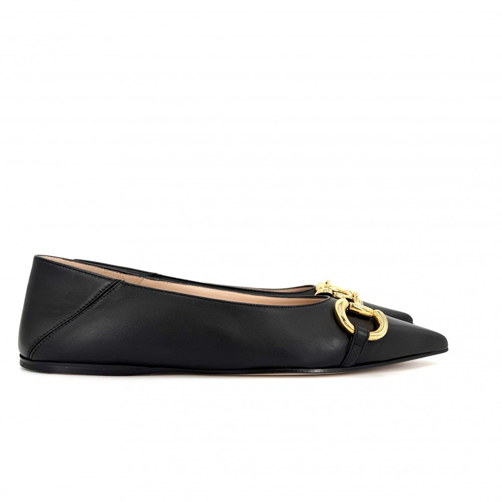 GUCCI グッチ パンプス ホースビット フラットパンプス ポインテッドトゥ 36 1/2サイズ 約23.5cm 621161 レザー ブラック 黒 シルバー×ゴールド金具 レディース【中古品】