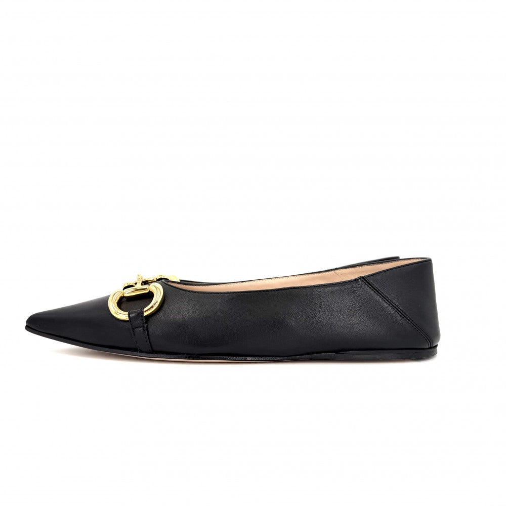 GUCCI グッチ パンプス ホースビット フラットパンプス ポインテッドトゥ 36 1/2サイズ 約23.5cm 621161 レザー ブラック 黒 シルバー×ゴールド金具 レディース【中古品】