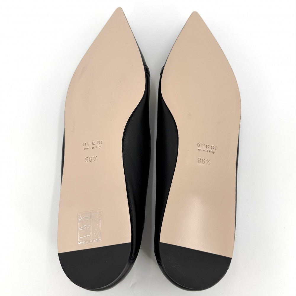 GUCCI グッチ パンプス ホースビット フラットパンプス ポインテッドトゥ 36 1/2サイズ 約23.5cm 621161 レザー ブラック 黒 シルバー×ゴールド金具 レディース【中古品】