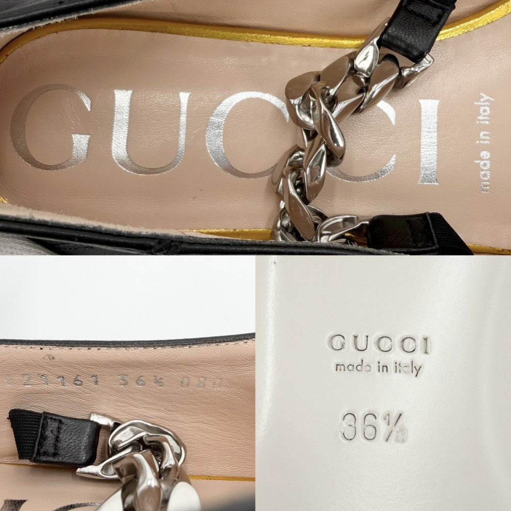 GUCCI グッチ パンプス ホースビット フラットパンプス ポインテッドトゥ 36 1/2サイズ 約23.5cm 621161 レザー ブラック 黒 シルバー×ゴールド金具 レディース【中古品】