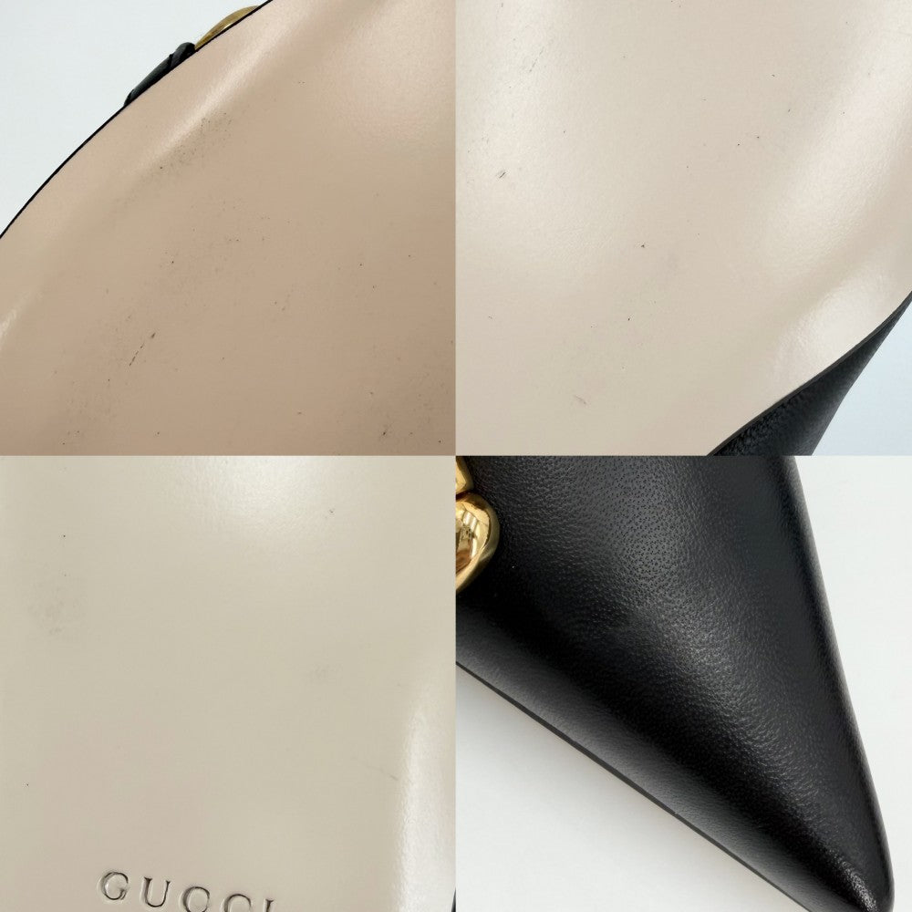 GUCCI グッチ パンプス ホースビット フラットパンプス ポインテッドトゥ 36 1/2サイズ 約23.5cm 621161 レザー ブラック 黒 シルバー×ゴールド金具 レディース【中古品】