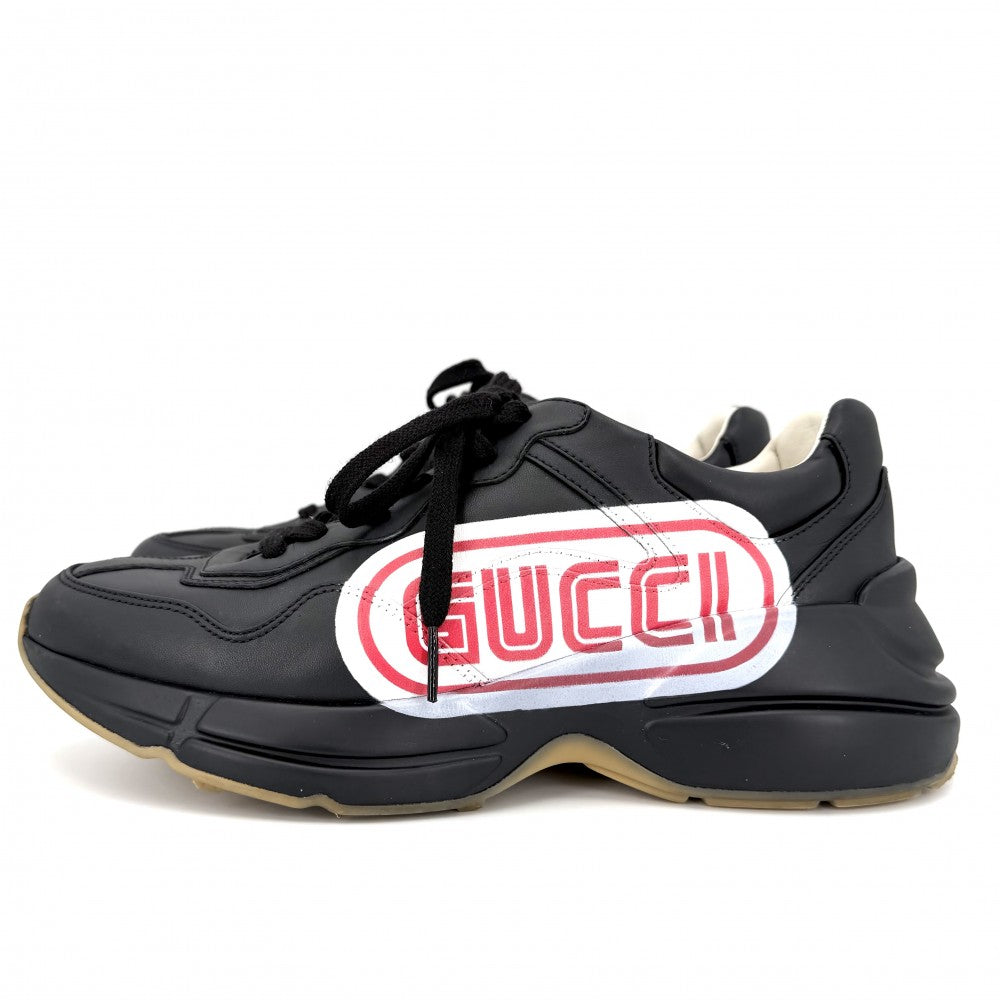 GUCCI グッチ スニーカー ライトン ローカット ファッションアイテム シューズ 6 1/2サイズ 靴 約25.5cm 523609 レザー ブラック 黒 メンズ【中古品】