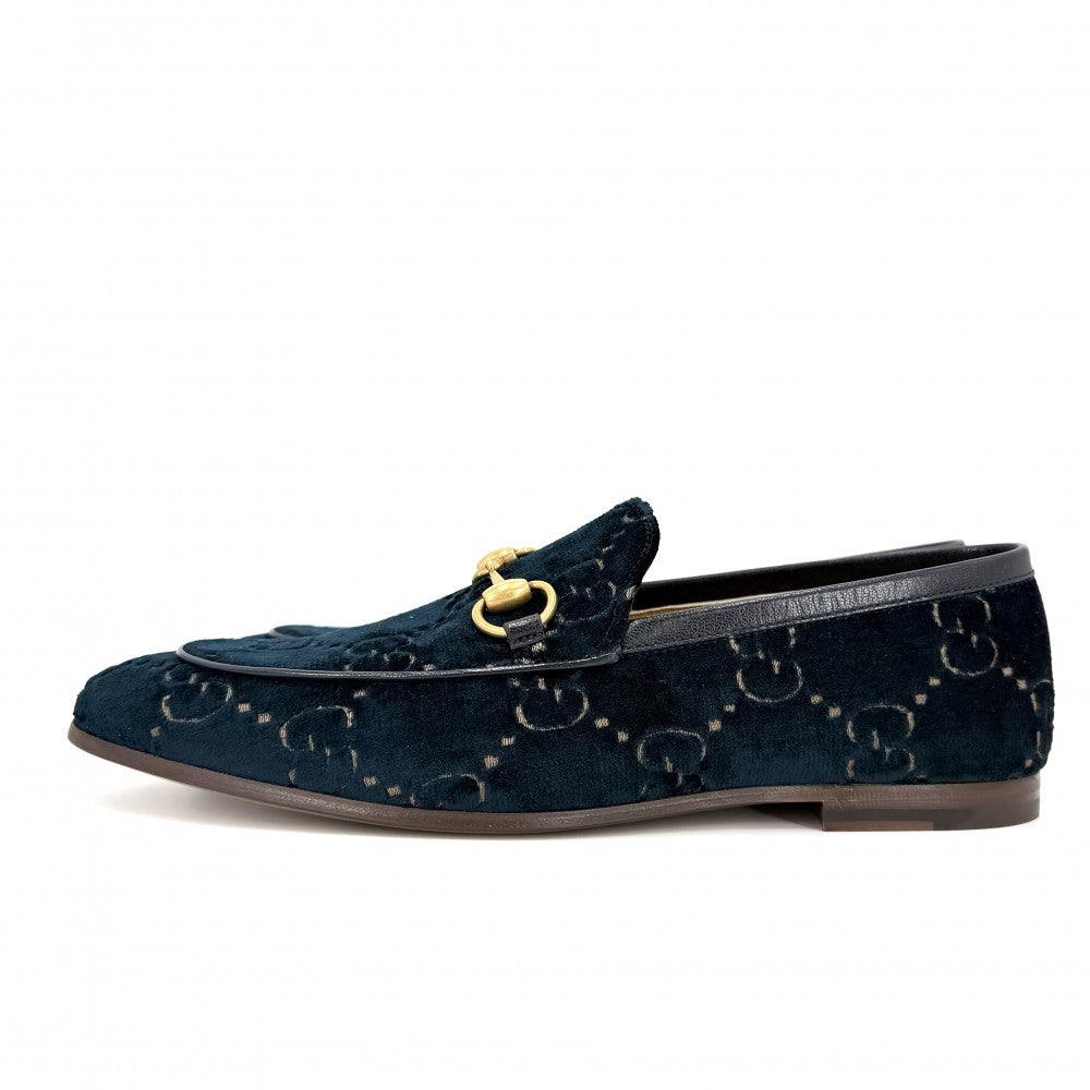 GUCCI グッチ ローファー ホースビット GGベルベット 6サイズ 約25cm 430088 ベロア ネイビー 紺 アンティークゴールド金具 メンズ【中古品】