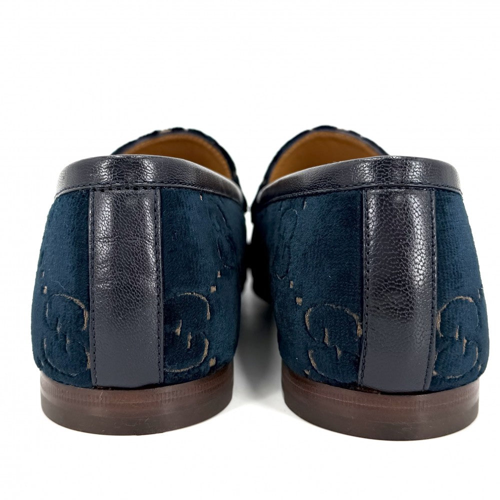 GUCCI グッチ ローファー ホースビット GGベルベット 6サイズ 約25cm 430088 ベロア ネイビー 紺 アンティークゴールド金具 メンズ【中古品】