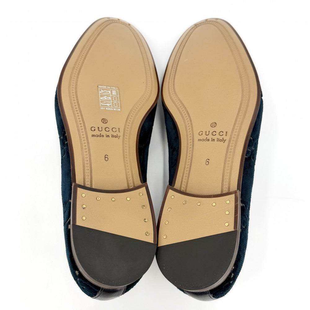 GUCCI グッチ ローファー ホースビット GGベルベット 6サイズ 約25cm 430088 ベロア ネイビー 紺 アンティークゴールド金具 メンズ【中古品】