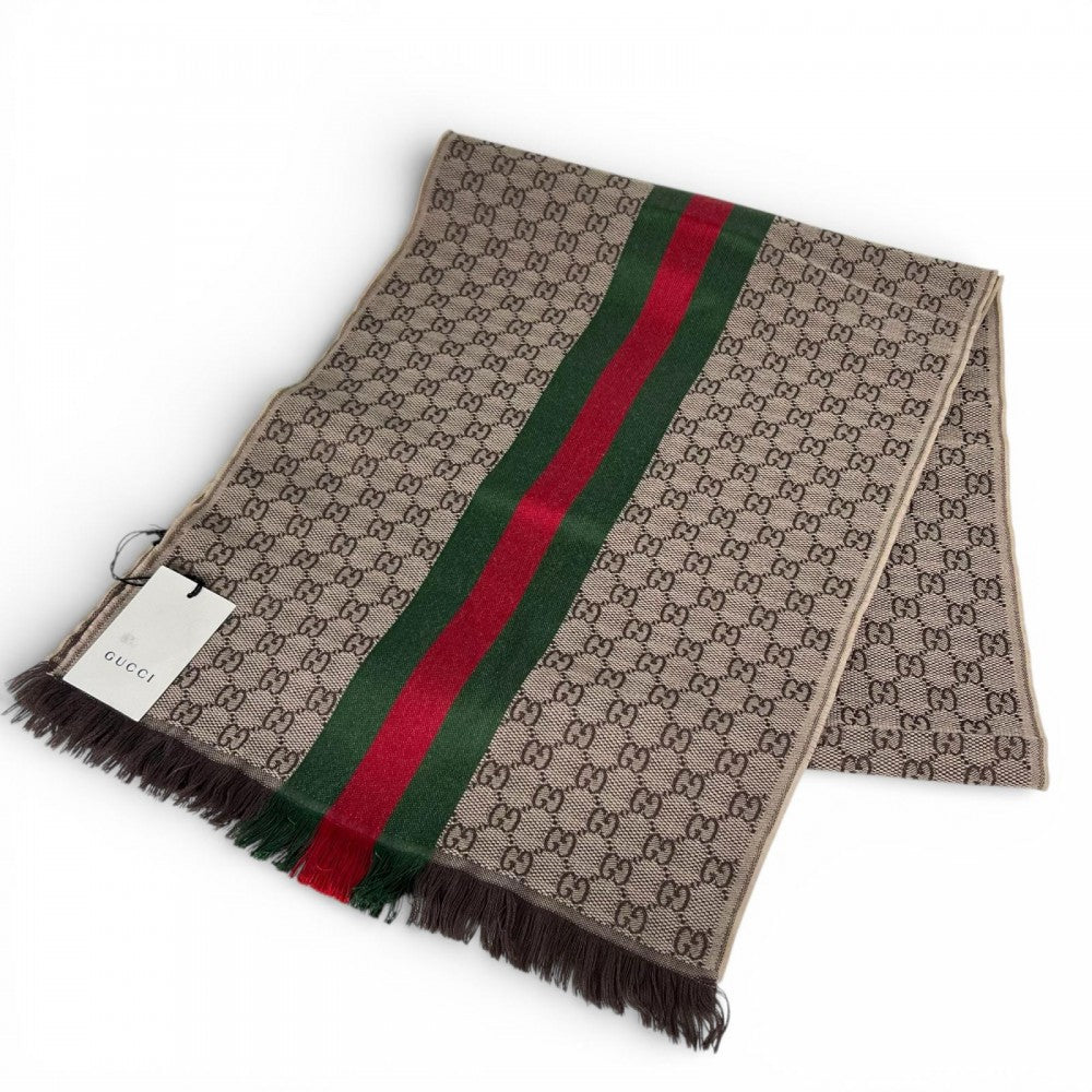 GUCCI グッチ マフラー シェリーライン PSAG900087 ウール シルク ブラウン 茶 レディース【中古品】