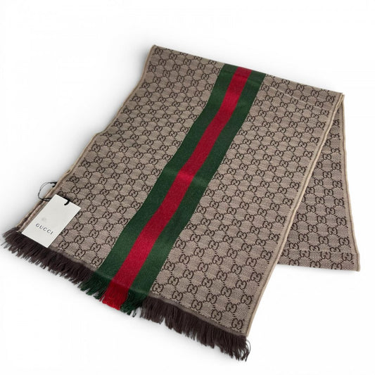 GUCCI グッチ マフラー シェリーライン PSAG900087 ウール シルク ブラウン 茶 レディース【中古品】