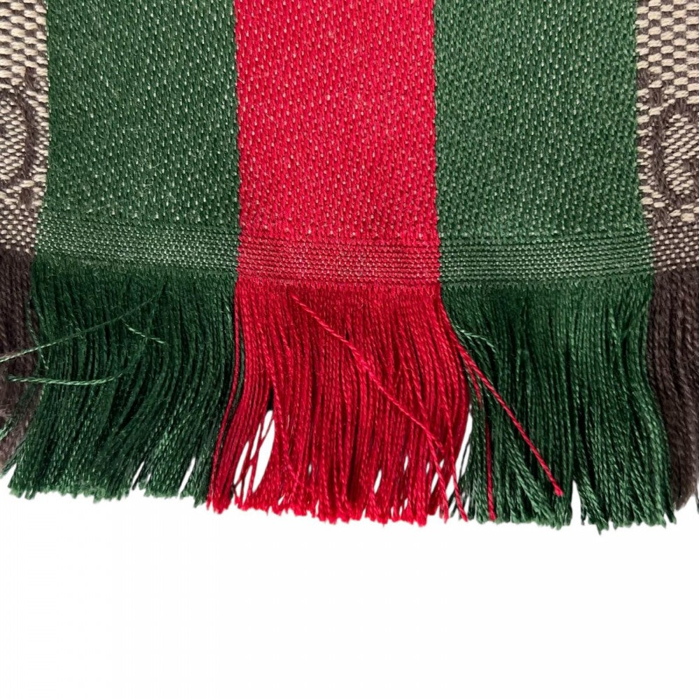 GUCCI グッチ マフラー シェリーライン PSAG900087 ウール シルク ブラウン 茶 レディース【中古品】