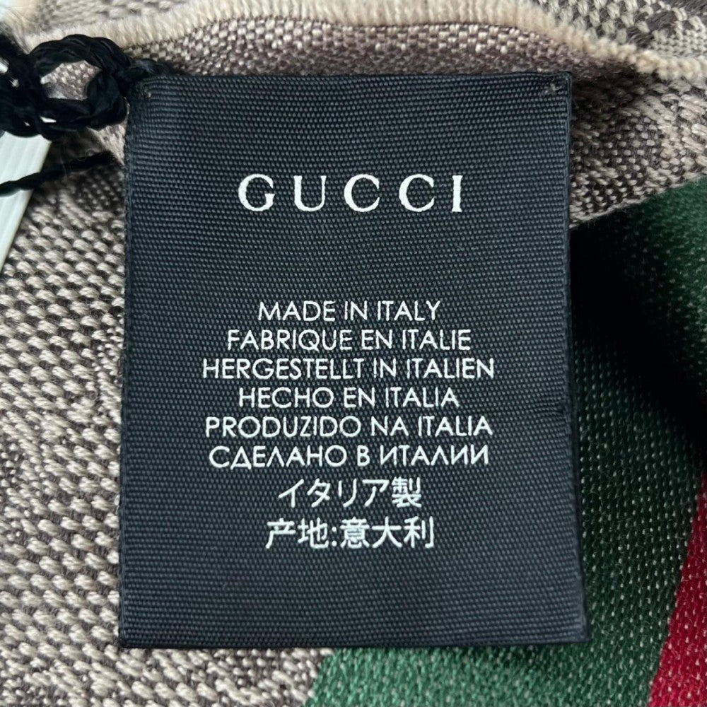 GUCCI グッチ マフラー シェリーライン PSAG900087 ウール シルク ブラウン 茶 レディース【中古品】