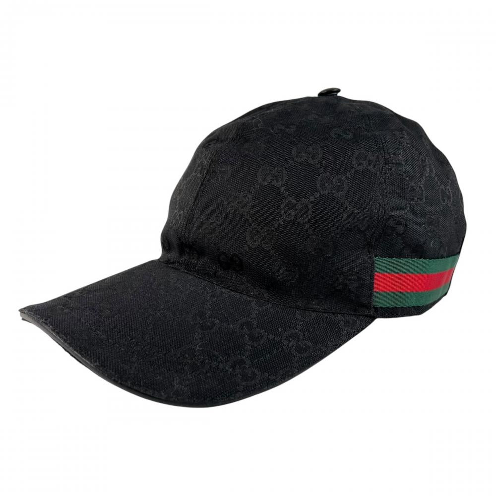 GUCCI グッチ キャップ シェリーライン オリジナルGGキャンバス ベースボールキャップ Mサイズ 200035 GGキャンバス ブラック 黒 ユニセックス 約515g【中古品】