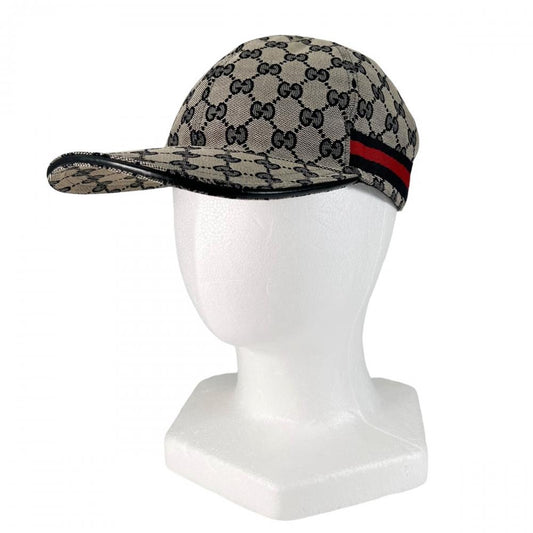 GUCCI グッチ キャップ ウェブストライプ モノグラム ベースボールキャップ XLサイズ 200035 KQW6G GGキャンバス ネイビー 紺 ベージュ メンズ 約105g【中古品】