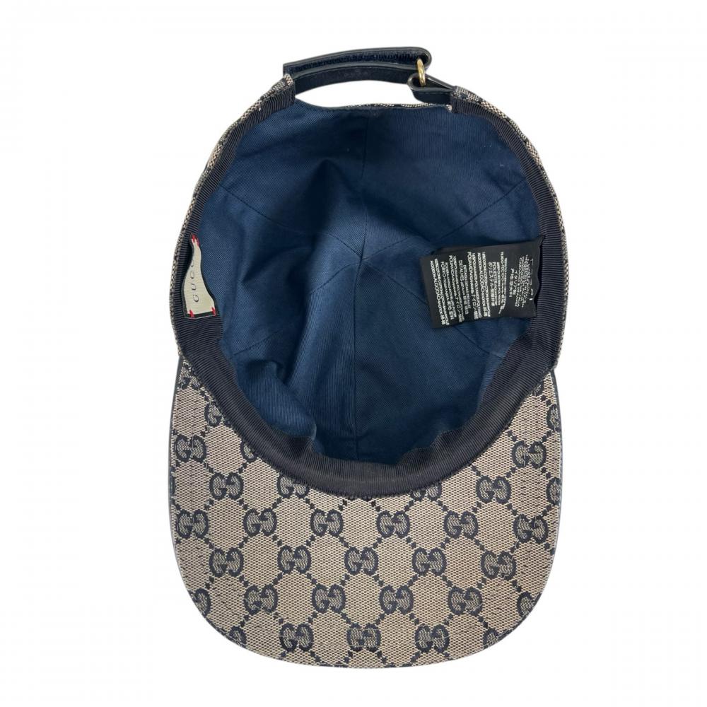 GUCCI グッチ キャップ ウェブストライプ モノグラム ベースボールキャップ XLサイズ 200035 KQW6G GGキャンバス ネイビー 紺 ベージュ メンズ 約105g【中古品】