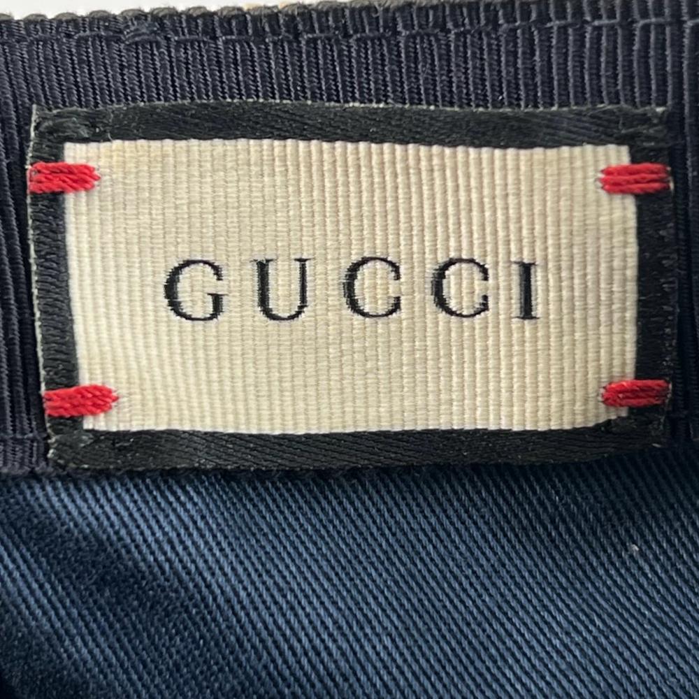 GUCCI グッチ キャップ ウェブストライプ モノグラム ベースボールキャップ XLサイズ 200035 KQW6G GGキャンバス ネイビー 紺 ベージュ メンズ 約105g【中古品】