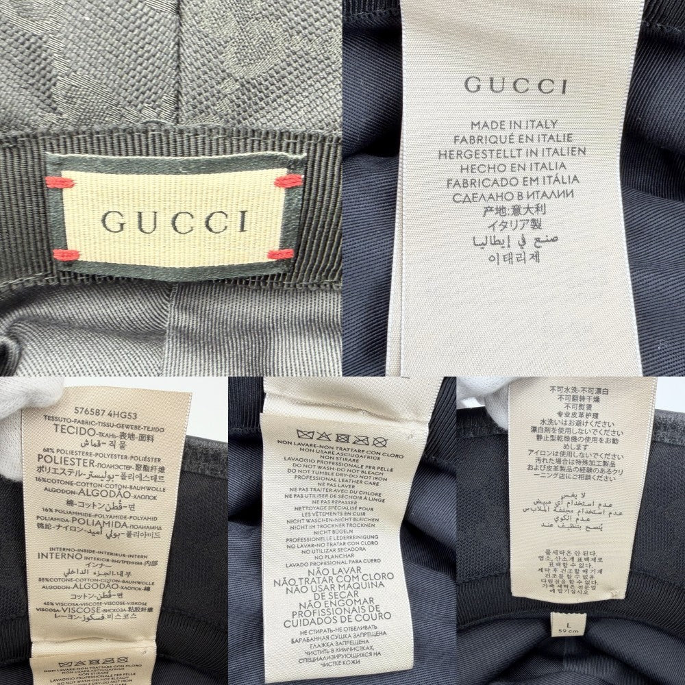 GUCCI グッチ 帽子 GGキャンバス バケットハット ダブルG ファッションアイテム Lサイズ 576587 ポリエステル コットン ナイロン ブラック 黒 ゴールド金具 ユニセックス【中古品】