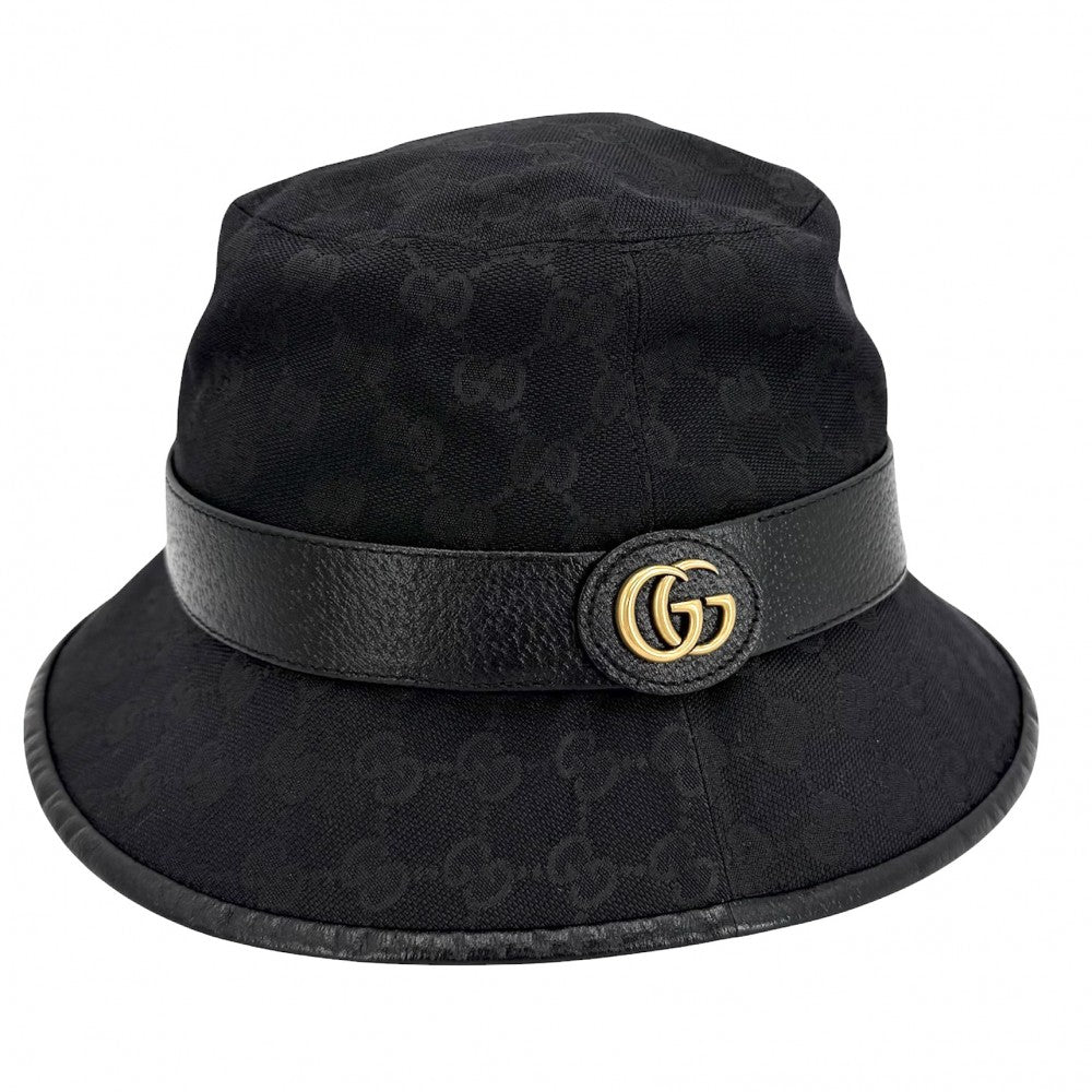 GUCCI グッチ 帽子 GGキャンバス バケットハット ダブルG ファッションアイテム Lサイズ 576587 ポリエステル コットン ナイロン ブラック 黒 ゴールド金具 ユニセックス【中古品】
