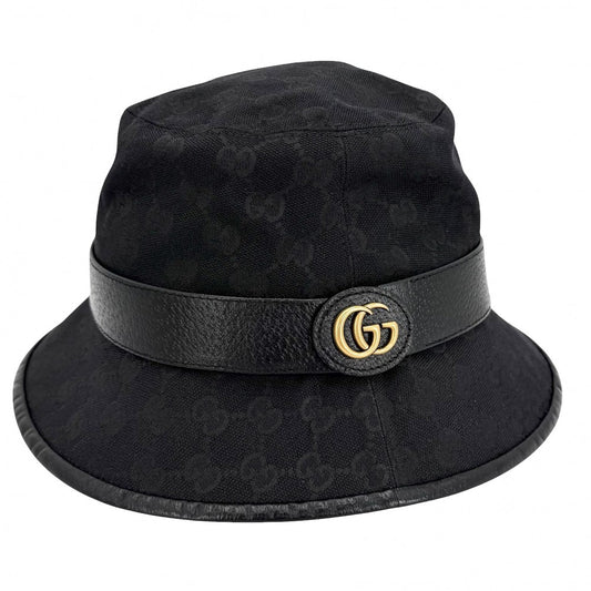 GUCCI グッチ 帽子 GGキャンバス バケットハット ダブルG ファッションアイテム Lサイズ 576587 ポリエステル コットン ナイロン ブラック 黒 ゴールド金具 ユニセックス【中古品】
