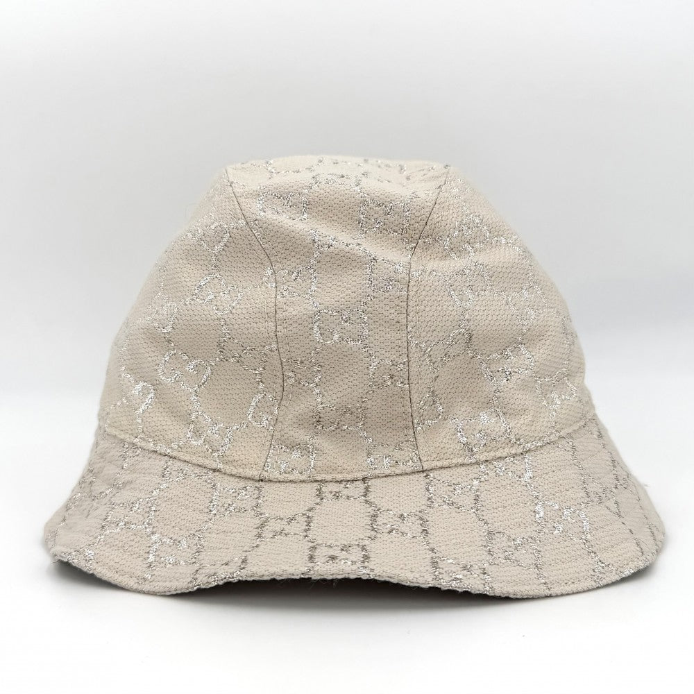 GUCCI グッチ ハット GGラメ バケットハット ファッションアイテム Mサイズ 総柄 帽子 631951 ウール ナイロン 金属繊維 ベージュ　 レディース【中古品】