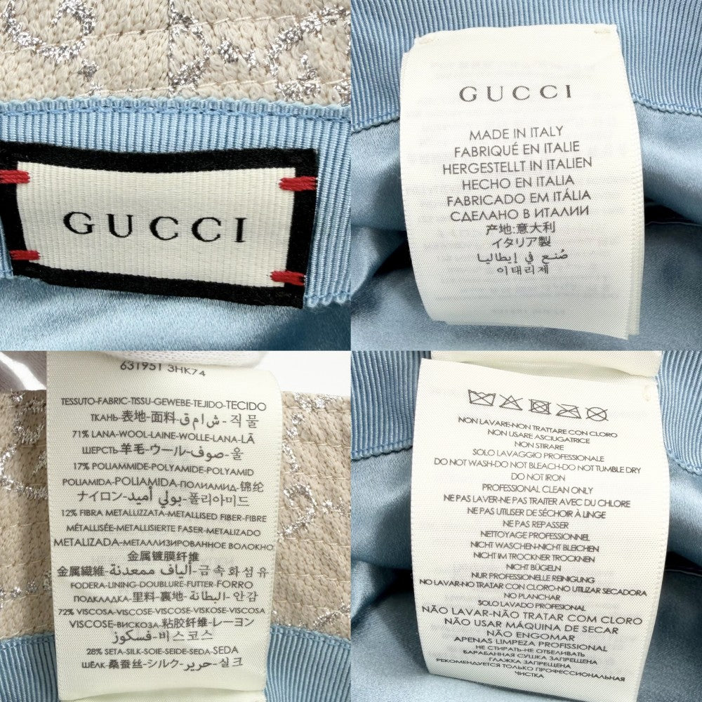 GUCCI グッチ ハット GGラメ バケットハット ファッションアイテム Mサイズ 総柄 帽子 631951 ウール ナイロン 金属繊維 ベージュ　 レディース【中古品】