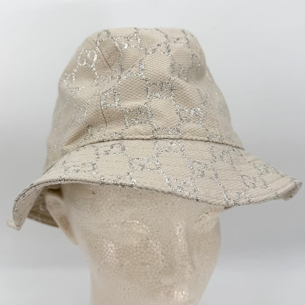 GUCCI グッチ ハット GGラメ バケットハット ファッションアイテム Mサイズ 総柄 帽子 631951 ウール ナイロン 金属繊維 ベージュ　 レディース【中古品】