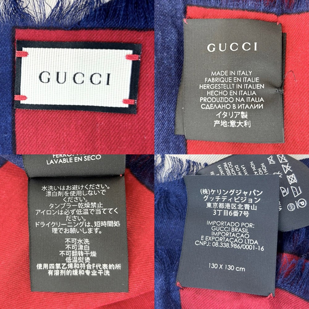 GUCCI グッチ ストール 大判 ショール GUCCY ファッションアイテム 秋 冬 レーヨン シルク ホワイト 白 レッド 赤 レディース【中古品】